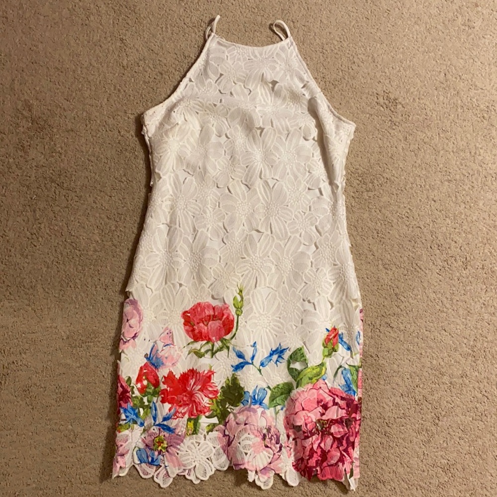 White dress with floral print